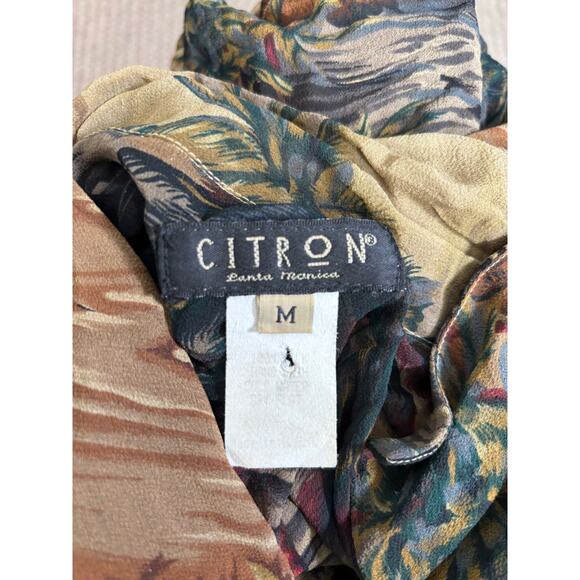 Vintage 90s Citron Santa Monica Top Silk Tropical Scenic Blouse Semi Sheer Shirt - Picture 8 of 11